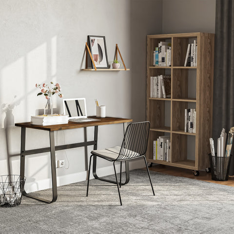 HOMCOM Computer Table, Writing Desk with Steel Frame and Wood Top, Industrial Home Study Table, 115 x 58 x 74.5cm, Rustic Brown and Black