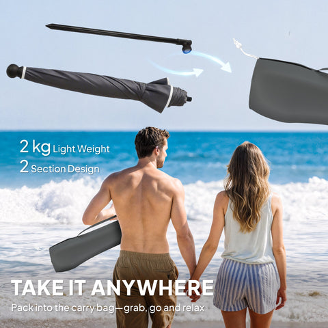 Outsunny 1.8 m Beach Umbrella Parasol with Sand Anchor, Portable 30° Tilting Patio Sun Shade with Adjustable Height, Dark Grey