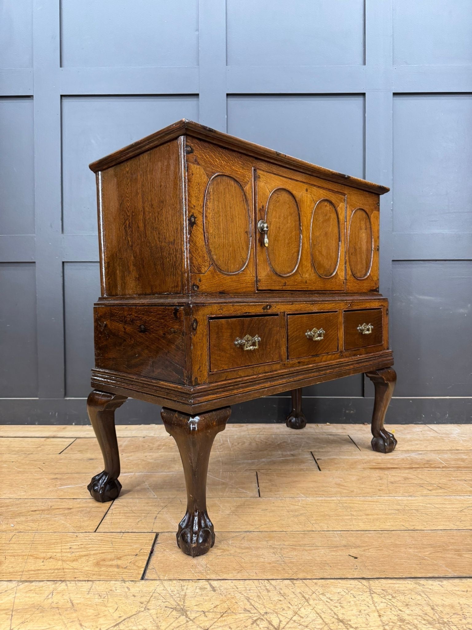 Antique Oak Sideboard / 18th Century Oak Cupboard on Stand / TV Stand