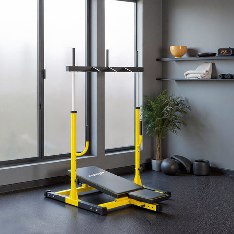 SPORTNOW Vertical Leg Press Machine with Adjustable Leg, Back and Head Positions, 1" Standard Plate Compatible, Yellow