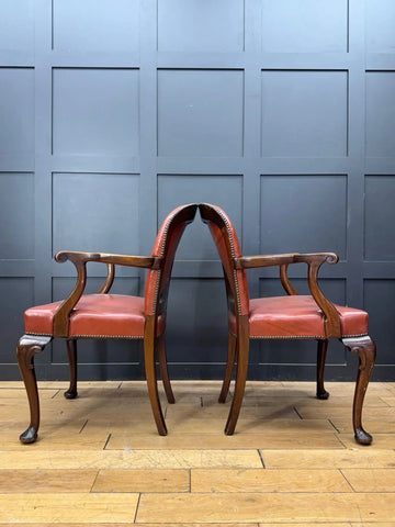 Antique Pair Of Gainsborough Style Mahogany Armchairs Desk Study Carver Chairs