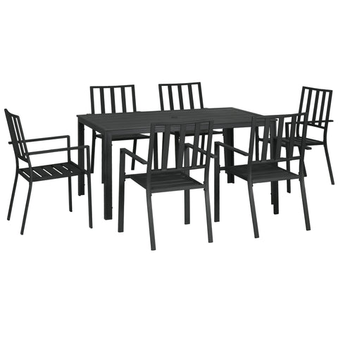 Outsunny Seven-Piece Minimal Metal Garden Dining Set, with Parasol Hole - Black