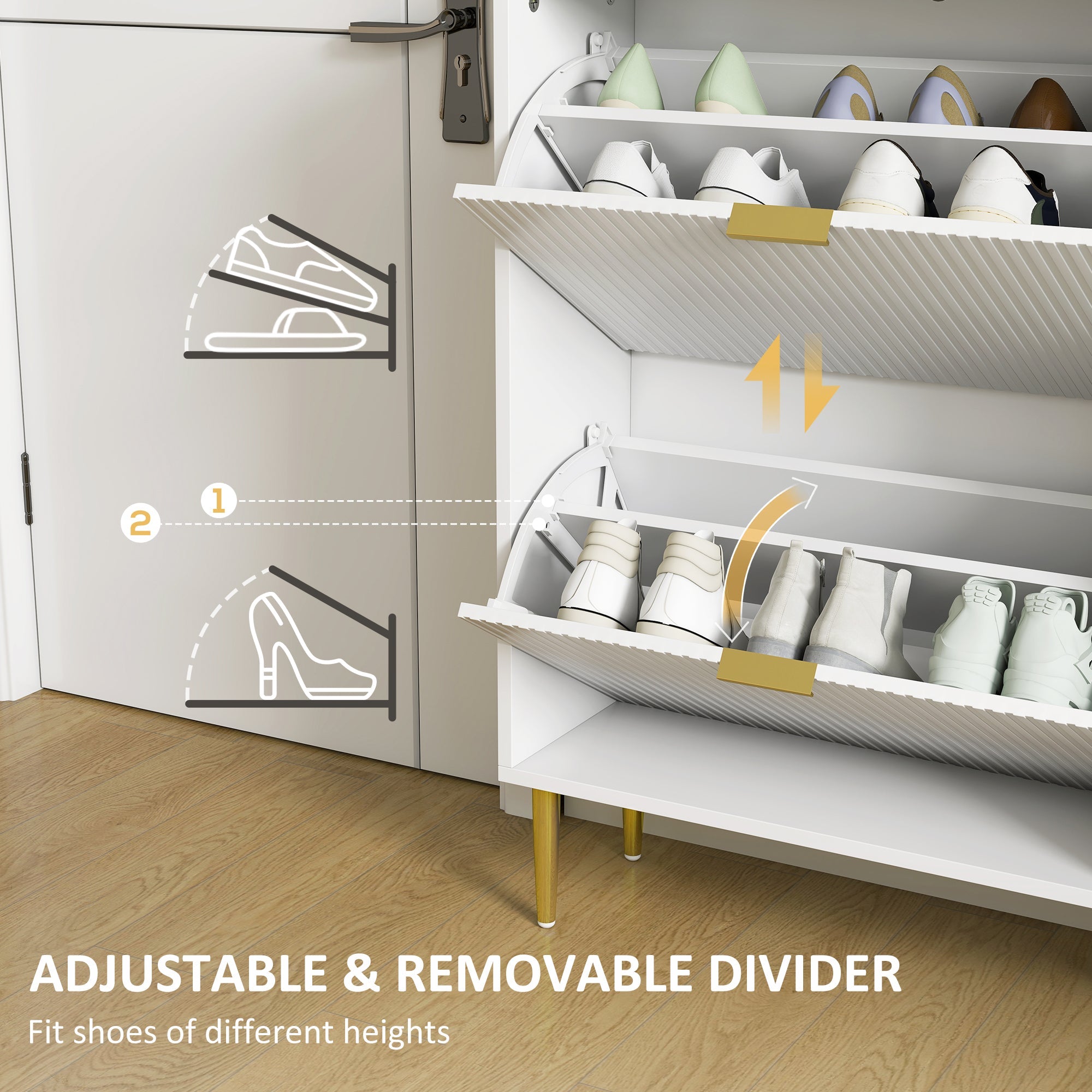 HOMCOM Narrow Shoe Cabinet with 3 Flip Drawers - White