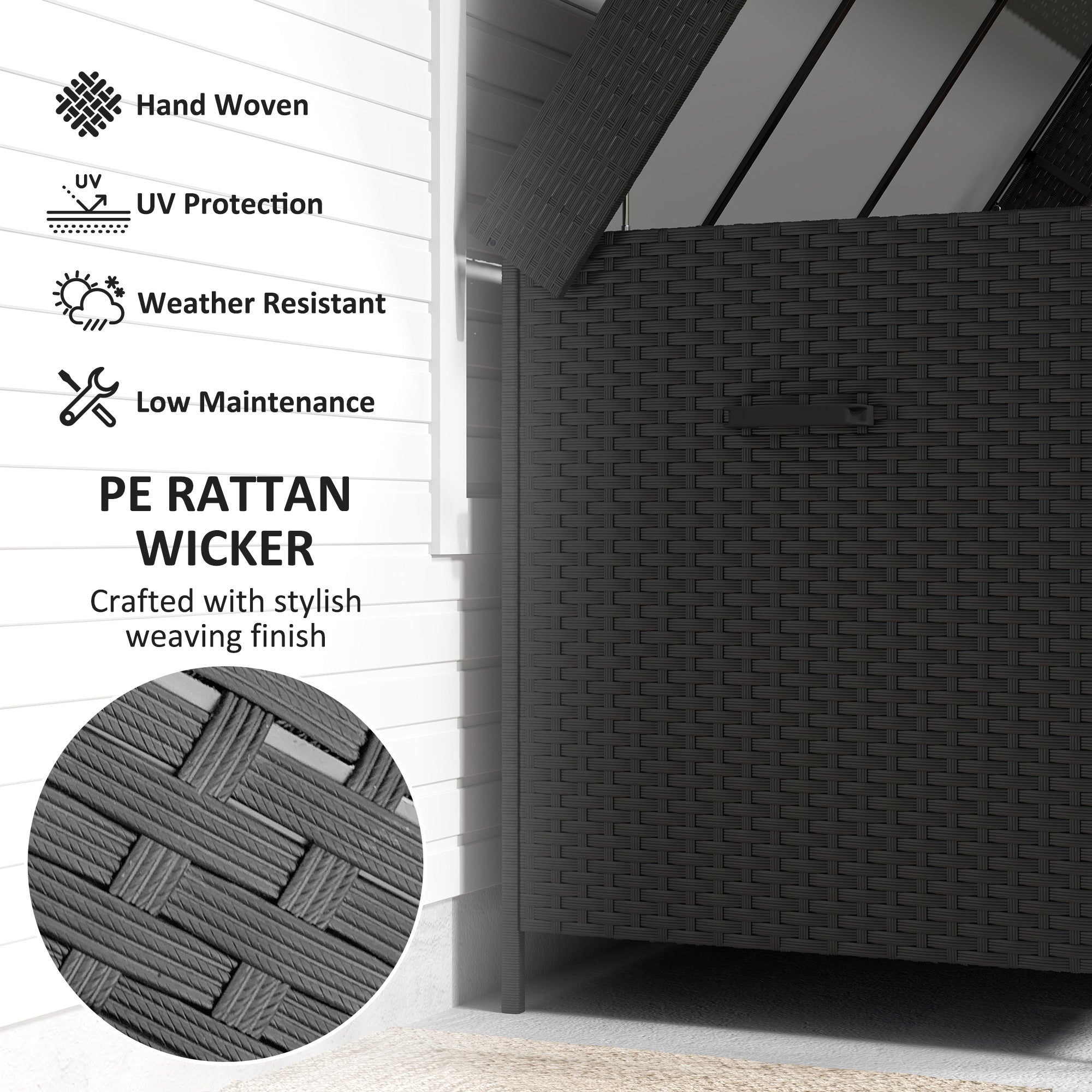 Outsunny 627 L Rattan Storage Box - Black