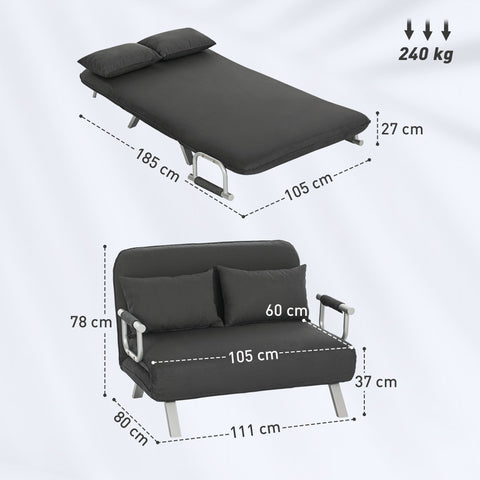 HOMCOM Two-Seater Click-Clack Sofa Bed - Charcoal Grey