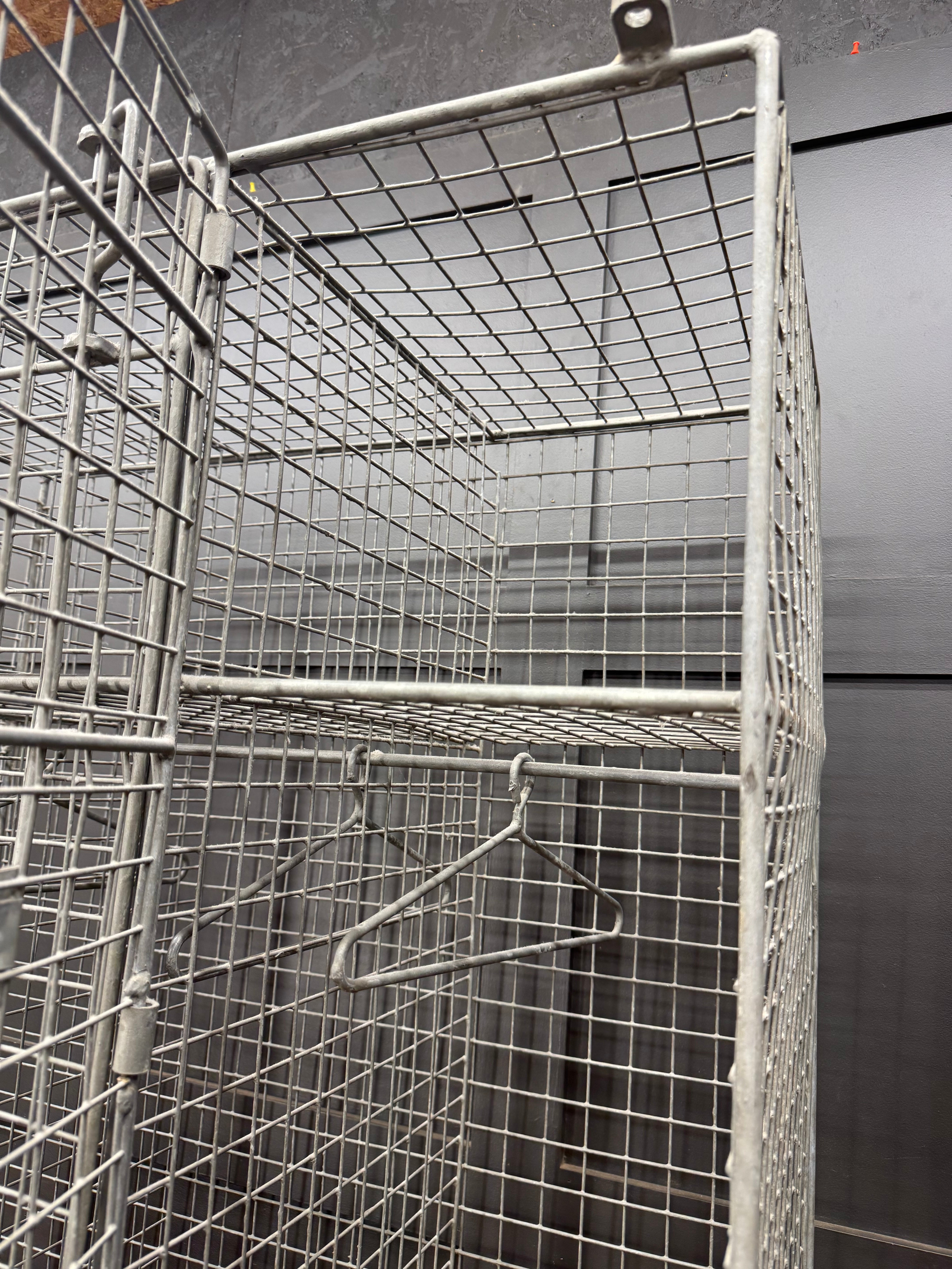 Industrial Vintage Wire Mesh Three Door Locker Storage Cabinet Cage Wardrobe