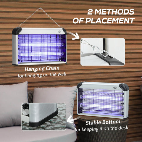 Outsunny Free Standing Wall Hanging 30W Electric Fly Mosquito Killer 60\'e3\'8e\'a1  Coverage Electric Fly Zapper, Bug Zapper, Insect Killer Silver