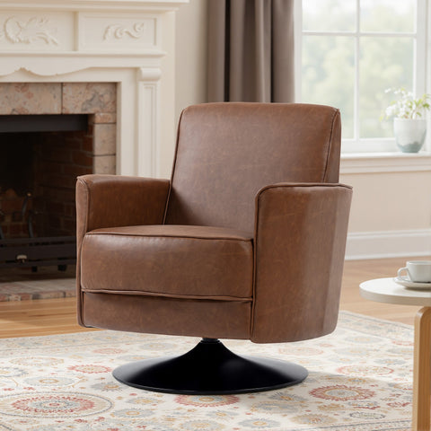 HOMCOM Upholstered Swivel Accent Chair with Pocket Spring Seat Support and 20cm Thick Padding, Brown