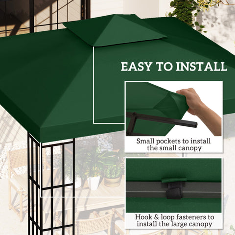 Outsunny 3(m) Gazebo Top Cover Double Tier Canopy Replacement Pavilion Roof Dark Green