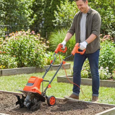 Outsunny 1500W Electric Garden Tiller w/Foldable Handle, 40cm Working Width, 20cm Tilling Depth, 6 Blades, 2 Adjustable Wheels