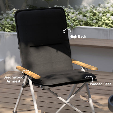 Outsunny Portable Camping Chair for Adults, High Back Folding Chair with Padded Seat and Carry Bag, Outdoor Recliner for Hiking, Fishing, Beach and Picnic, Black