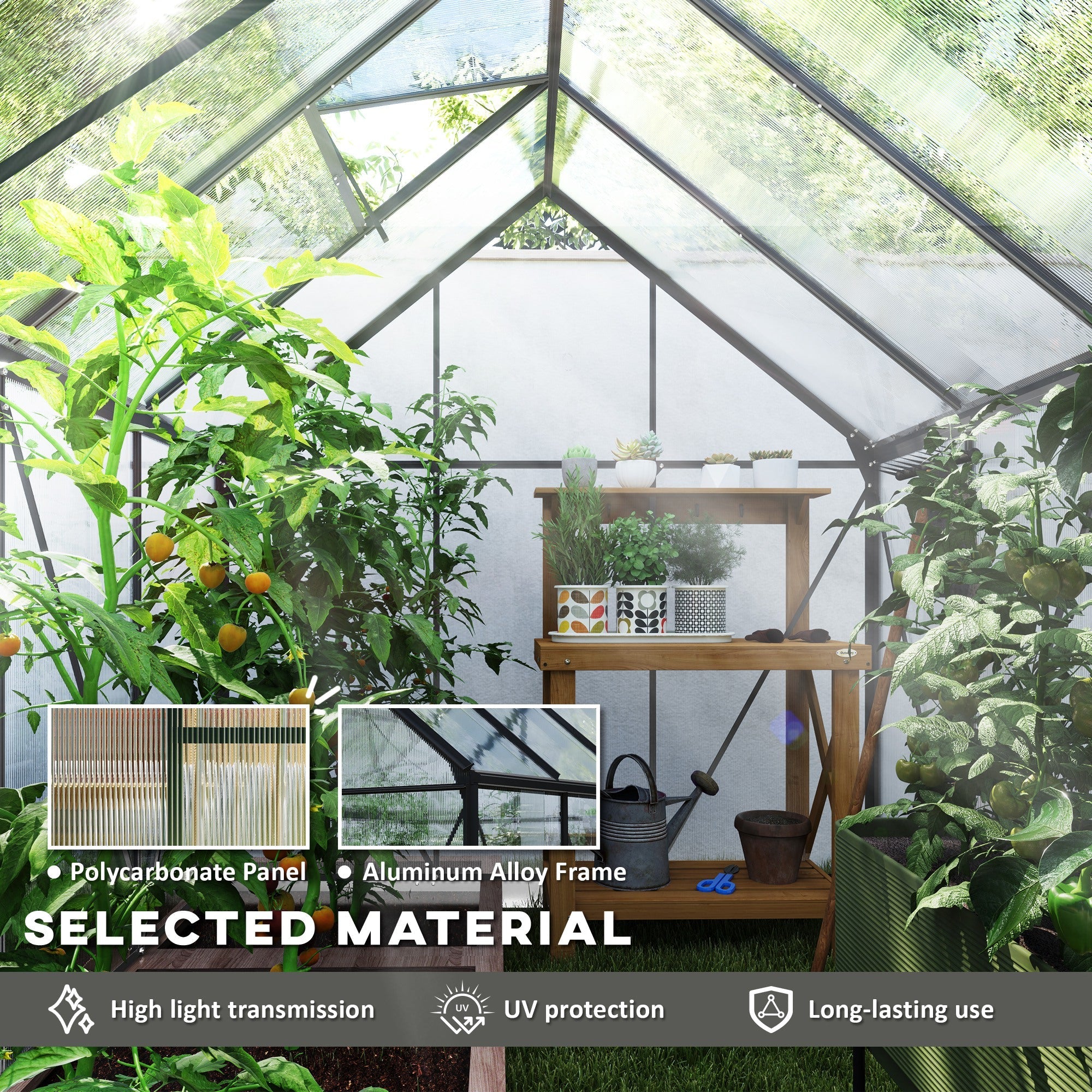 Outsunny 190 x 253 cm Walk-In Polycarbonate Greenhouse - Dark Grey