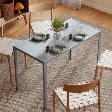 HOMCOM 120cm Dining Table, Rectangle 4 Seater Kitchen Table with Tempered Glass Top and Metal Legs, Grey