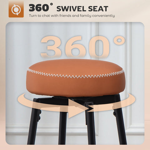 HOMCOM Set of Two Faux Leather Bar Stools - Brown/Black