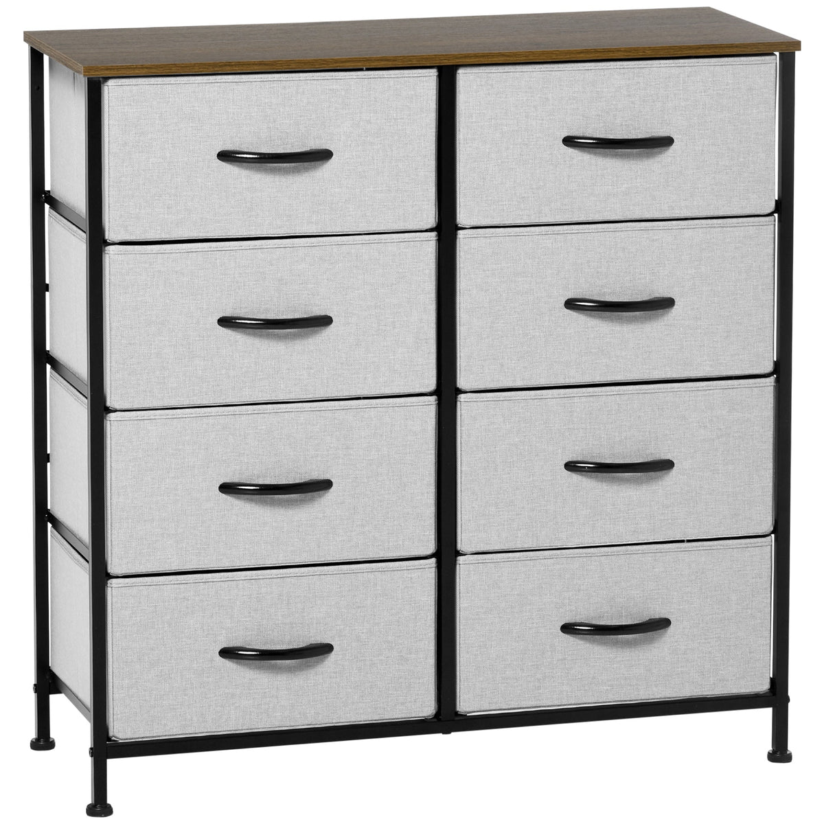 HOMCOM Fabric Chest of Drawers, Industrial Storage Bedroom Dresser with 8 Fabric Drawers, Steel Frame and Wooden Top for Nursery, Living Room, Hallway, Grey