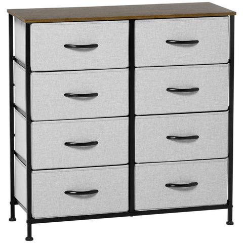 HOMCOM Fabric Chest of Drawers, Industrial Storage Bedroom Dresser with 8 Fabric Drawers, Steel Frame and Wooden Top for Nursery, Living Room, Hallway, Grey