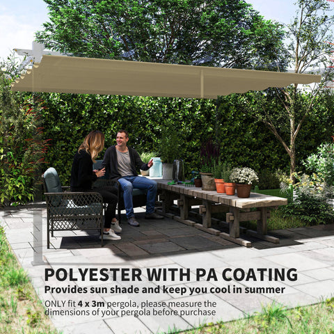 Outsunny Retractable Pergola Shade Cover, Replacement Canopy for 4 x 3 (m) Pergola, Retractable Roof, Tan