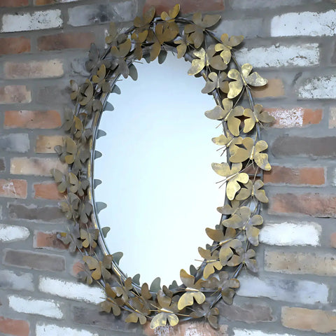 Eklora Gold Surround Butterfly Wall Mirror Oval Shape 90cm