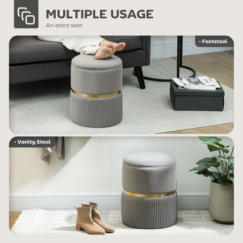 HOMCOM Velvet-Feel Storage Ottoman - Light Grey