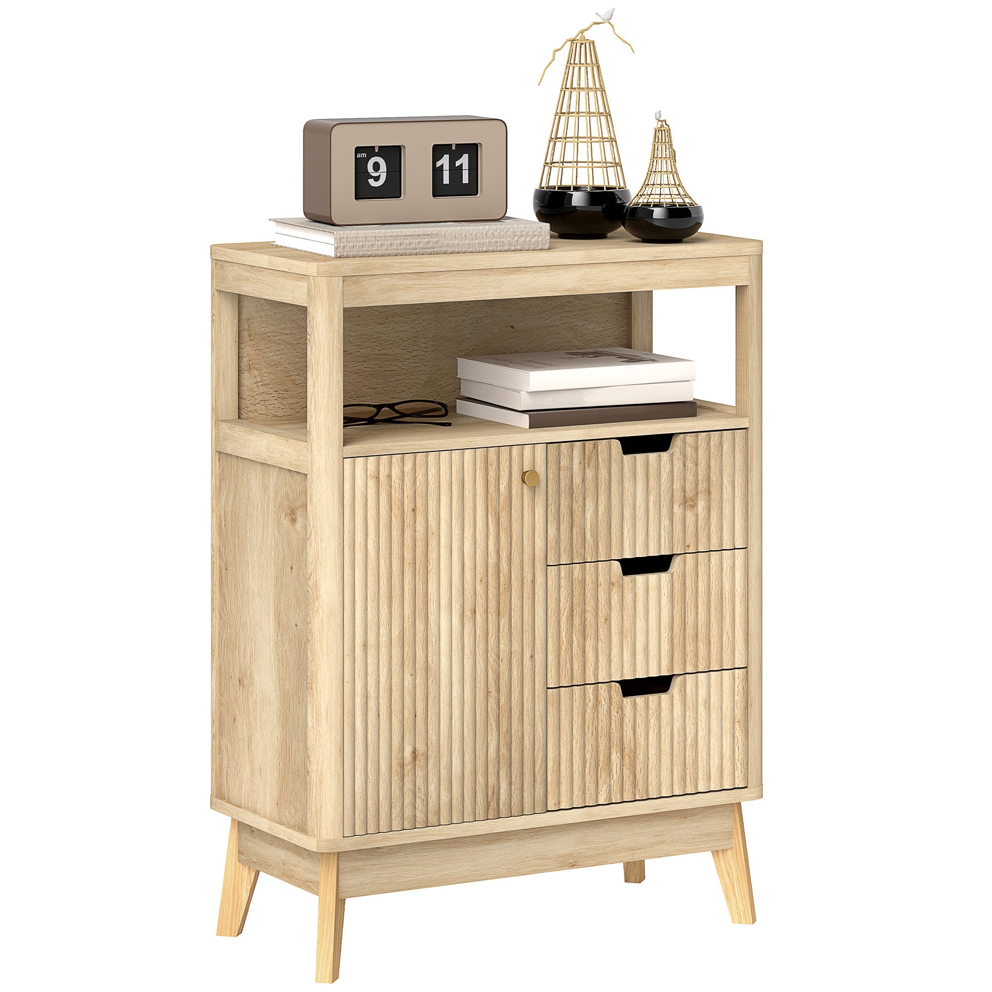 HOMCOM Small Sideboard with Drawers and Adjustable Shelf - Nature Wood Finish