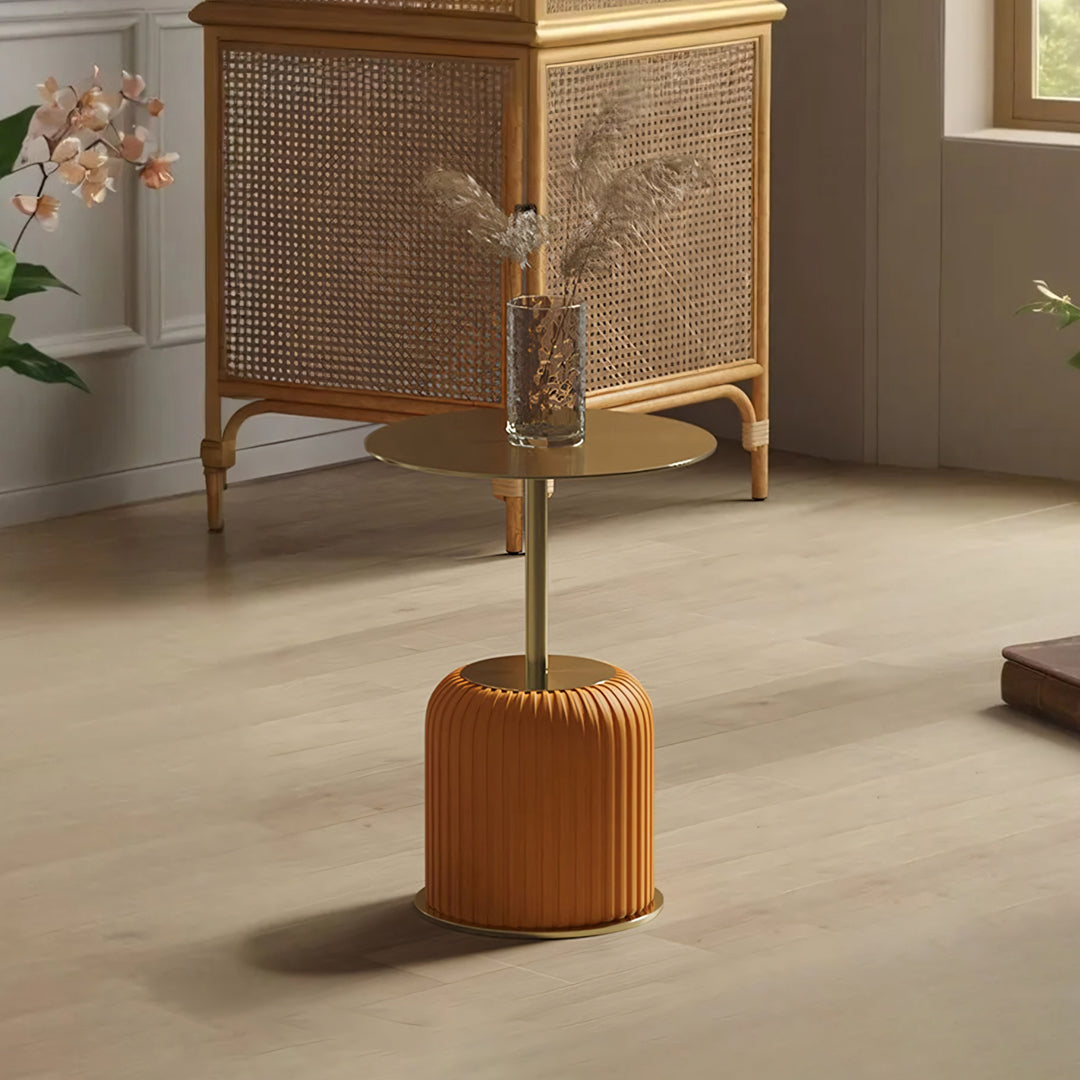 Ethel Side Table, Stainless Steel & Leather