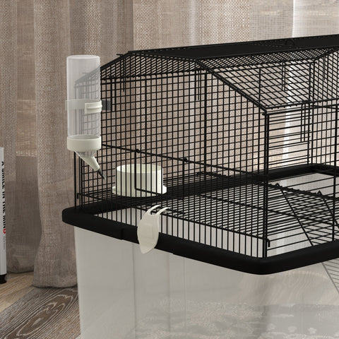 PawHut Two-Tier Gerbil Cage, Hamster Cage for Dwarf Hamster, Syrian Hamster w/ Wheels, Deep Bottom, Food Dish, Water Bottle