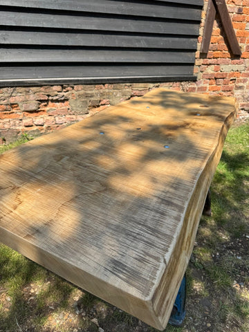 Rustic Industrial Table with Bamford Base & Solid Ash Top – Kitchen Island Desk