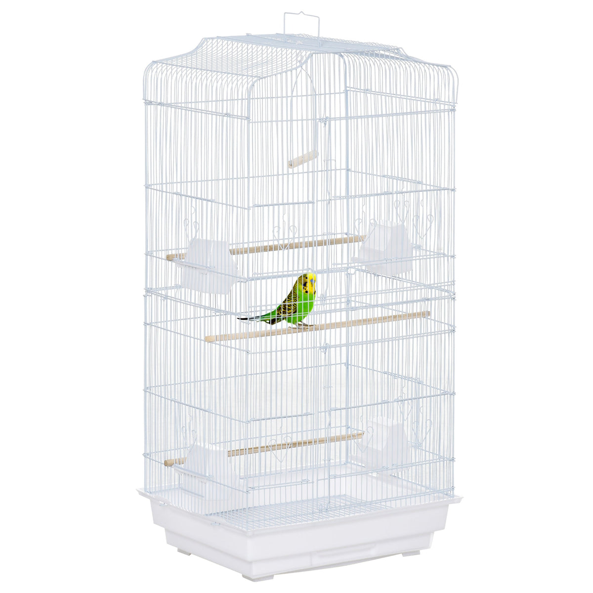 PawHut Large Metal Bird Cage with Perches, Food Bowls, Swing for Budgie, Parakeet, 46.5 x 35.5 x 92cm,White