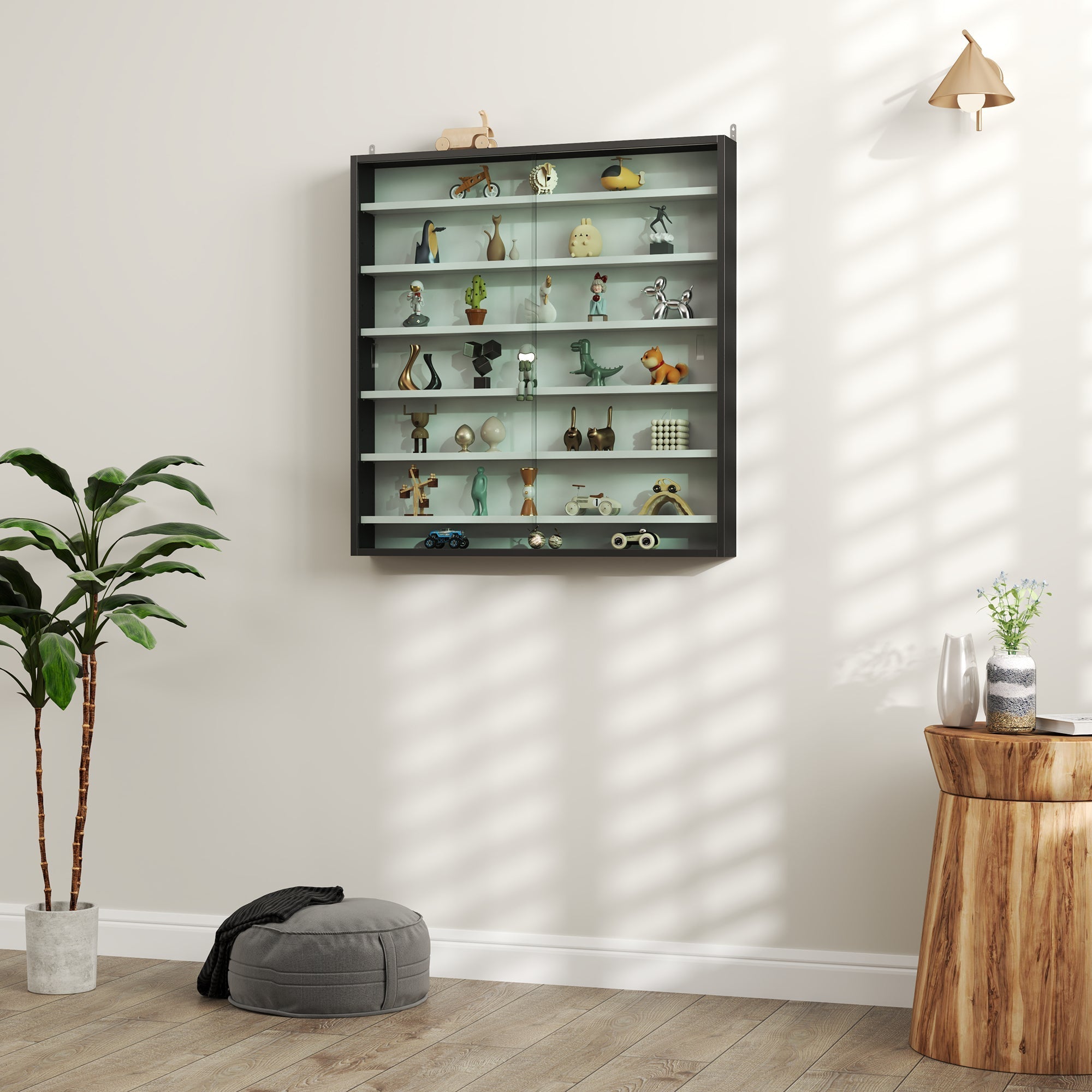 HOMCOM Six Shelf Display Cabinet, with Glass Doors - Black and White
