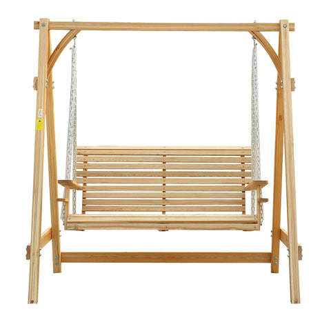 Outsunny 2 Seater Garden Swing Seat Larch Wood Swing Chair Hammock Bench Lounger - Natural