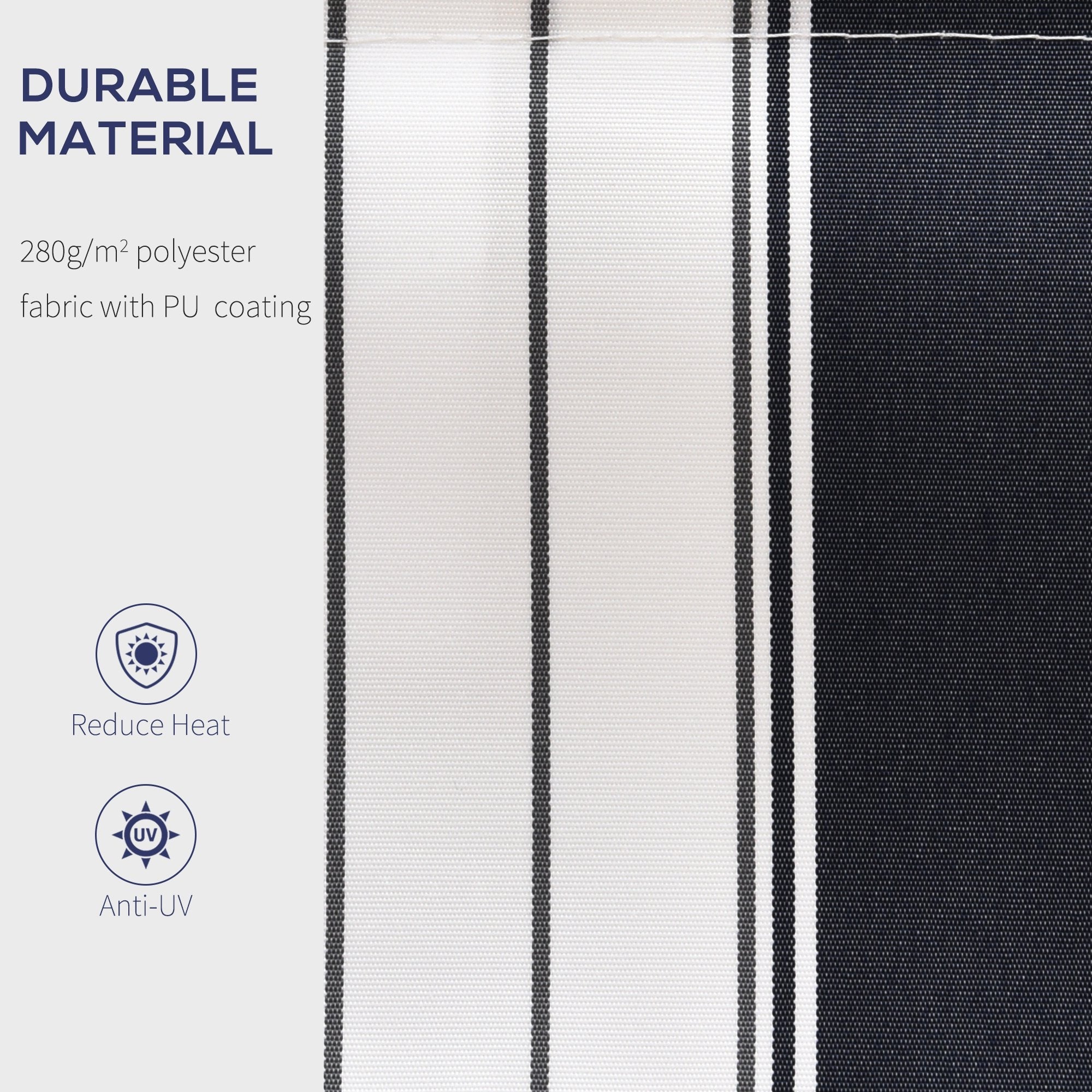 Outsunny Manual Retractable Awning, 2.5x2 m-Dark Blue/White Stripes