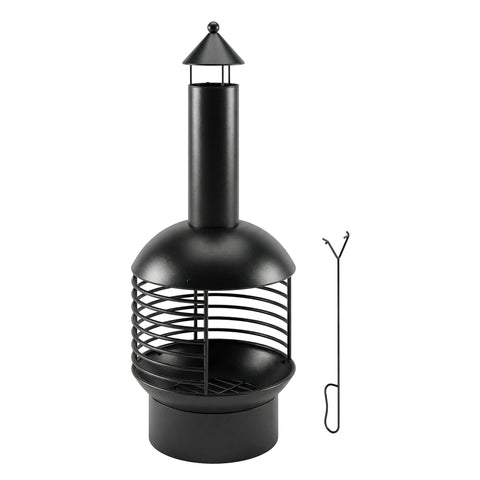 Outsunny Chimney Fire Pit, Portable Wood Burning Firepit with Poker, Charcoal Grid, Outdoor Fireplace for Garden Patio, Black