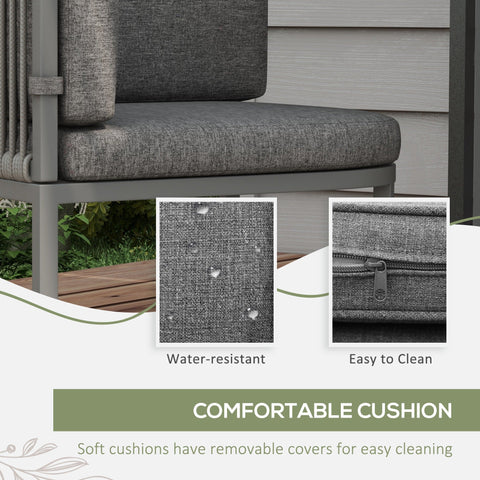 Outsunny 4 Seater Rattan Cube Garden Furniture Set with Cushions, Square Garden Dining Set with Stone Composite Board Top Table, Outdoor Dining Table and Chairs, Grey