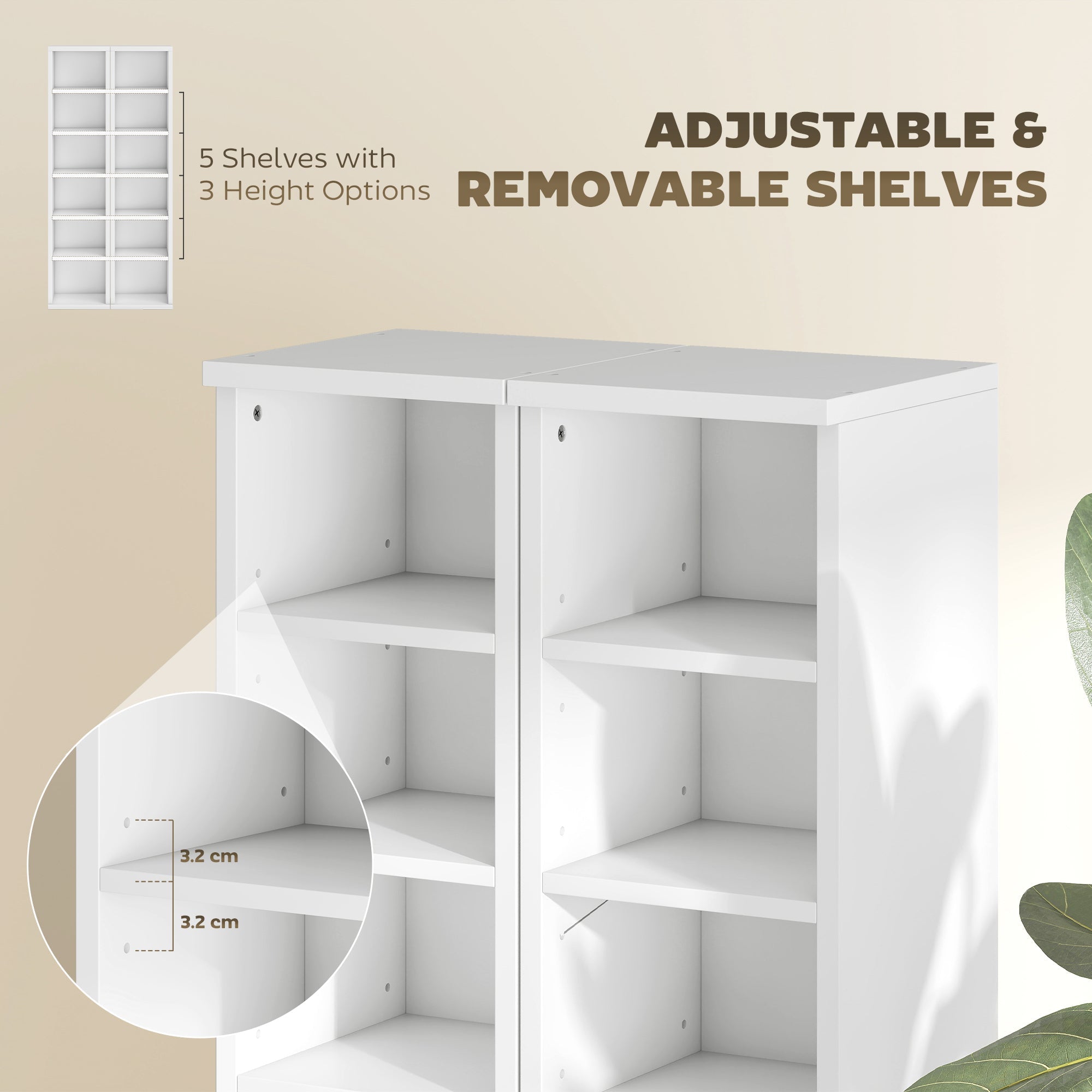 HOMCOM Set of 2 CD Media Display Shelf Unit Tower Rack with Adjustable Shelves, White