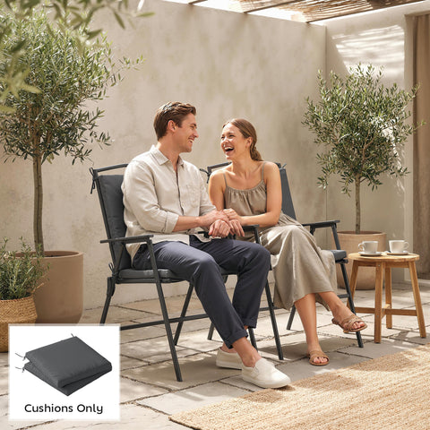 Outsunny Outdoor Seat Cushions Set of 2 with Ties, Waterproof Garden Seat Pads, Dark Grey