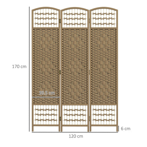 HOMCOM 3 Panel Folding Room Divider, Privacy Screen, Freestanding Paravent Partition Separator Natural Wood
