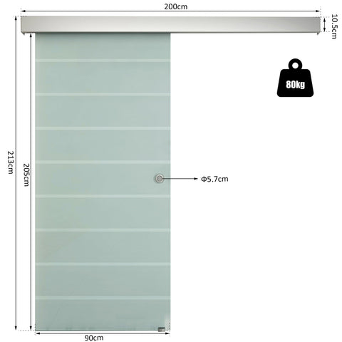 HOMCOM 90cm Sliding Glass Door Set Include Hardware Track Kit, Frosted Tempered Glass with Stripe Pattern, Round Handle