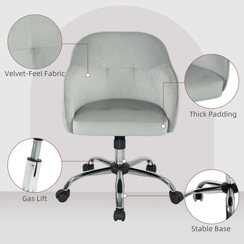 HOMCOM Velvet-feel Swivel Office Chair - Grey