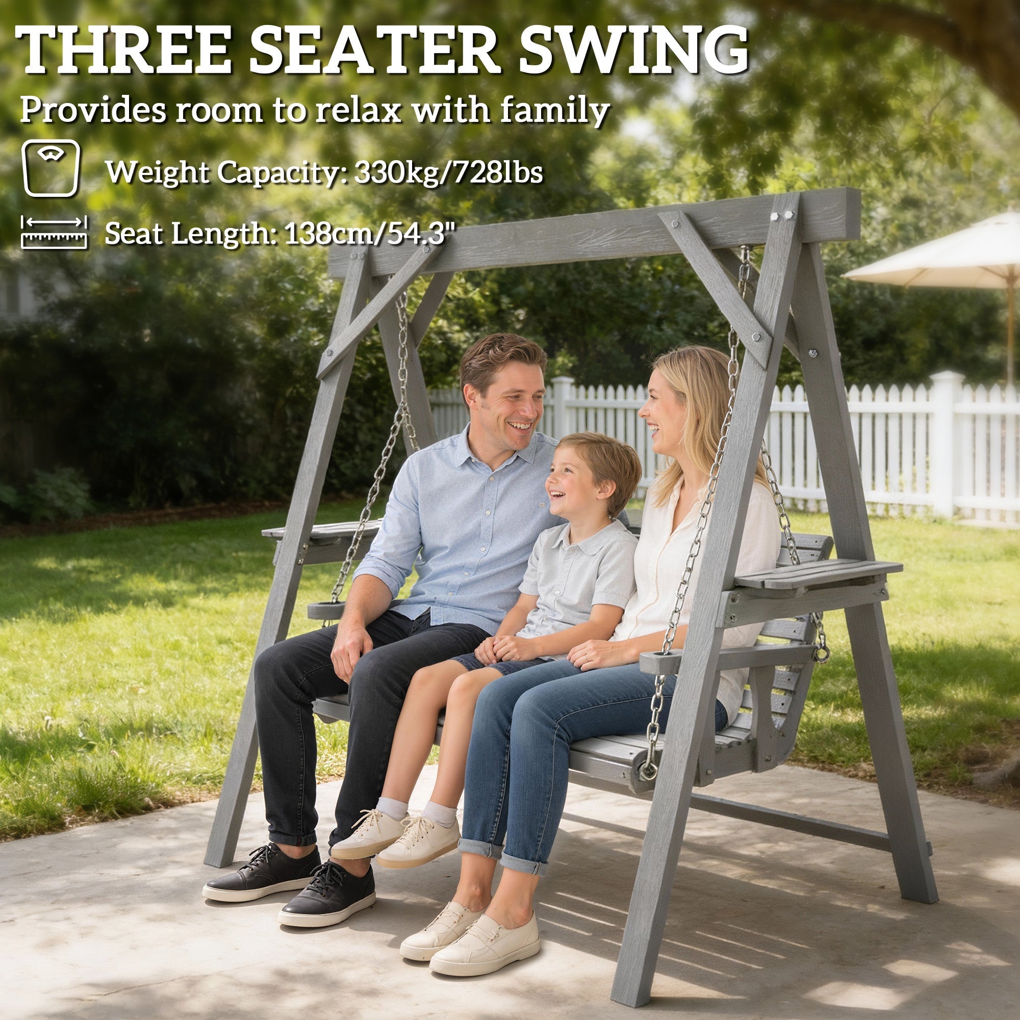 Outsunny Three-Seater Wooden Swing Bench, Dark Grey