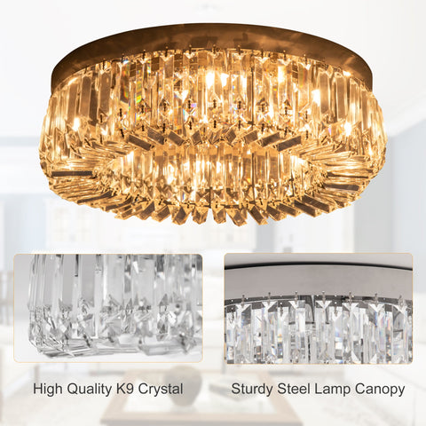HOMCOM Crystal Ceiling Lights Set of 2, Modern Flush Chandeliers with Stainless Steel Base, Pendant Lights for Living Room Bedroom Dining Room, Silver Tone