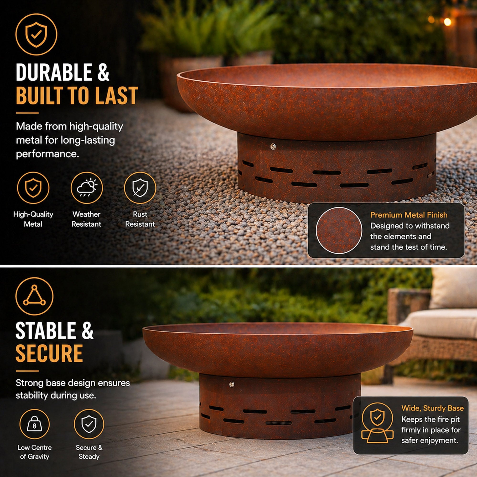 Heavy-Duty Pre-Rusted Metal Corten Steel Round Firepit