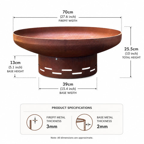 Heavy-Duty Pre-Rusted Metal Corten Steel Round Firepit