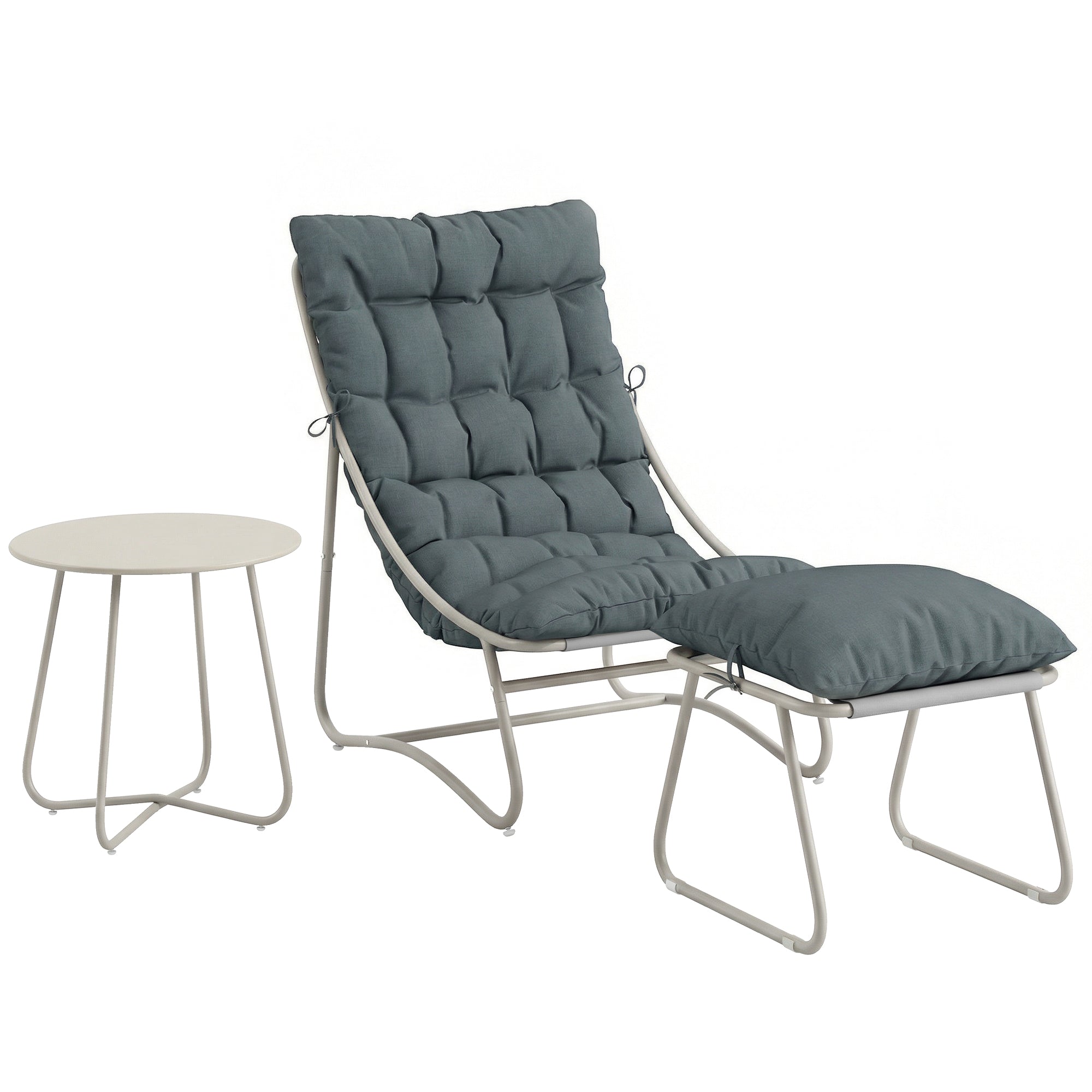 Outsunny Bistro Set for Garden, 3 Piece Outdoor Table and Chair with Footstool and Removable Cushions, Comfy Balcony Furniture