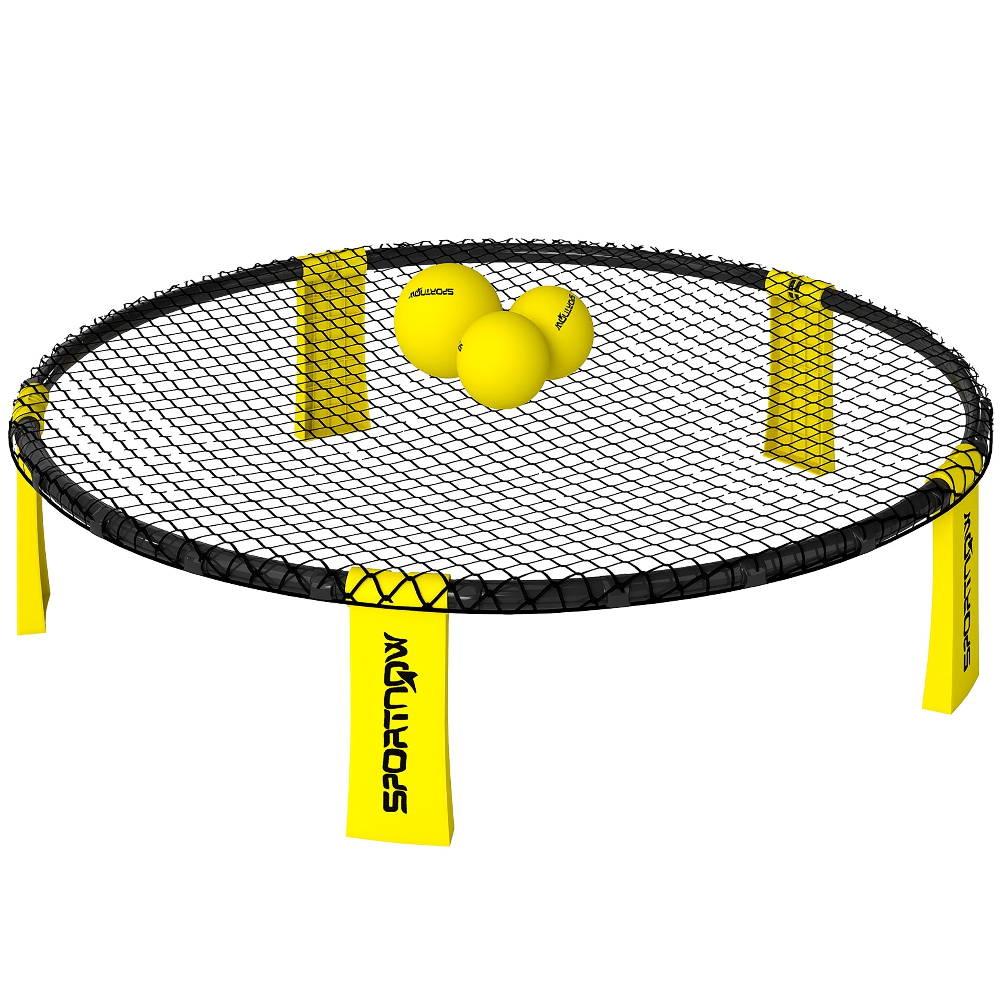SPORTNOW Spike Ball Set, Mini Beach Games Set with Net, 3 Balls and Ball Pump, Portable with Carrying Bag for Outdoor Team Sports, Yellow