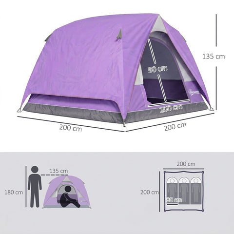 Outsunny 3-4 Person Camping Tent, Easy Set Up 3-4 Man Tent w/ Sewn-in Groundsheet, Waterproof Dome Tent w/ Mesh Windows