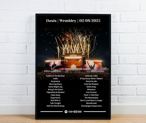Oasis Fireworks Setlist Poster - Oasis Inspired Print