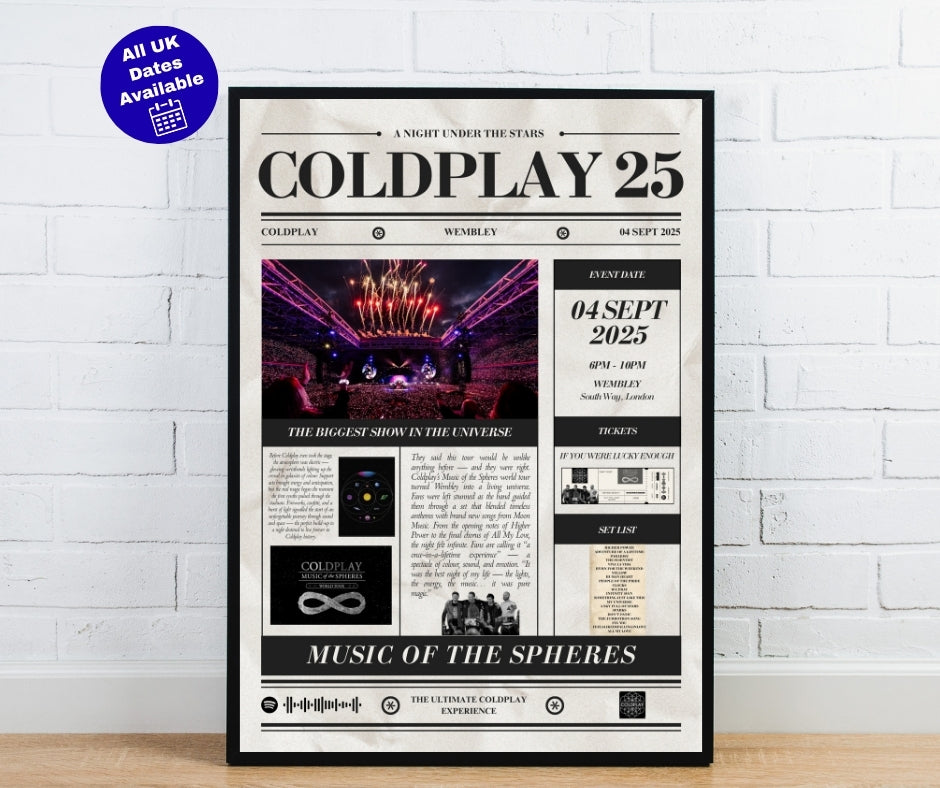Coldplay Personalised Newspaper Poster - Coldplay Inspired Print