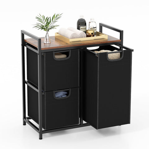 Freestanding Laundry Hamper Laundry Basket with 3 Pull-Out Bags-Black & Brown