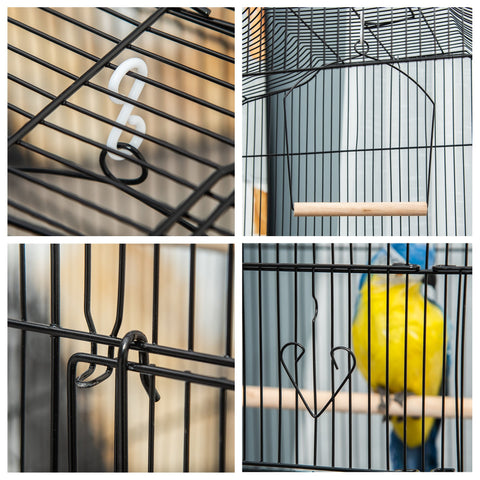 PawHut Large Metal Bird Cage with Stand, Perches, Food Bowls, Swing, for Budgies, Parakeets, Black