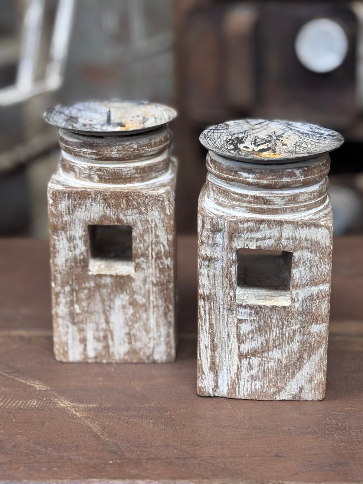 Pair Of Rustic Wooden Candle Holders / Large Church Candle Candlesticks /A